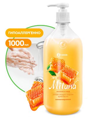 Жидкое крем-мыло "Milana" молоко и мед с дозатором 1000мл